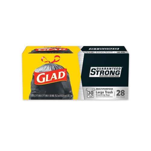 Image of Glad® Drawstring Large Trash Bags, 30 Gal, 1.05 Mil, 30" X 33", Black, 15 Bags/Box, 6 Boxes/Carton