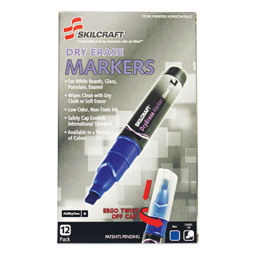 7520015105658 SKILCRAFT Dry Erase Marker, Broad Chisel Tip, Blue, Dozen