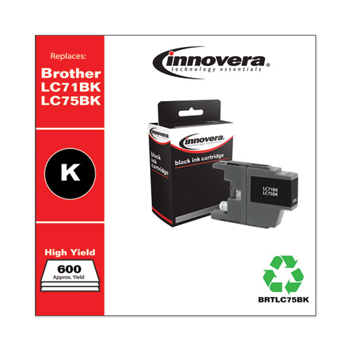 REMANUFACTURED BLACK HIGH-YIELD INK, REPLACEMENT FOR BROTHER LC75BK, 600 PAGE-YIELD