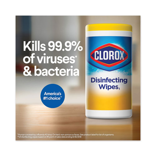 Image of Clorox® Disinfecting Wipes, 1-Ply, 7 X 8, Fresh Scent/Citrus Blend, 35/Canister, 3/Pack, 5 Packs/Carton