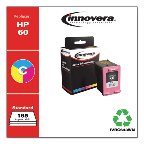 REMANUFACTURED TRI-COLOR INK, REPLACEMENT FOR HP 60 (CC643WN), 165 PAGE-YIELD