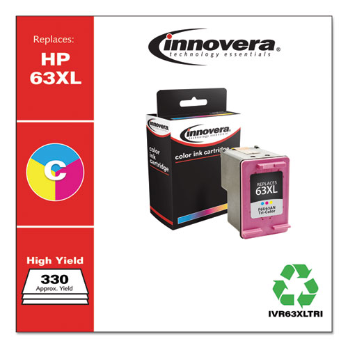 REMANUFACTURED TRI-COLOR HIGH-YIELD INK, REPLACEMENT FOR HP 63XL (F6U63AN), 330 PAGE-YIELD