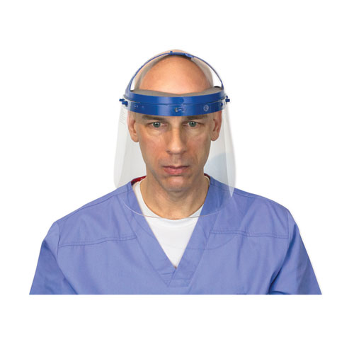 Fully Assembled Full Length Face Shield with Head Gear, 16.5 x 10.25 x 11, Clear/Blue, 16/Carton