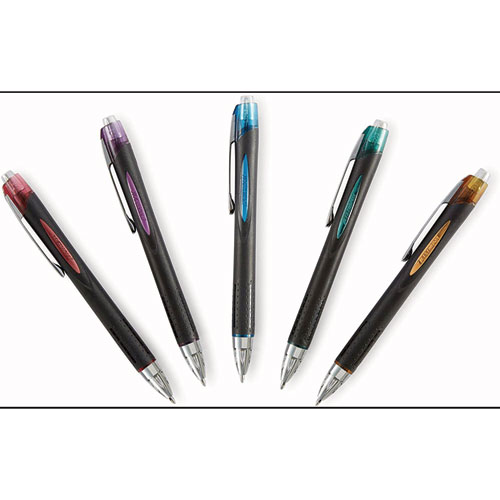 Jetstream Retractable Ballpoint Pen, 1mm, Assorted Ink, Black Barrel, 5/Pack
