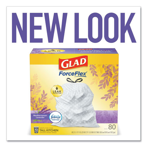 Image of Glad® Odorshield Tall Kitchen Drawstring Bags, 13 Gal, 0.95 Mil, 24" X 27.38", White, 80/Box