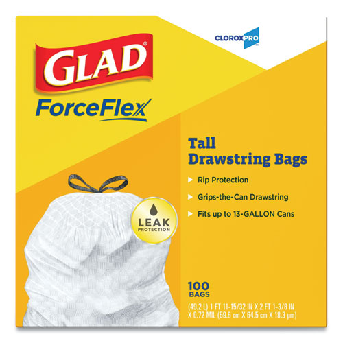 Image of Tall Kitchen Drawstring Trash Bags, 13 gal, 0.72 mil, 24" x 27.38", Gray, 100/Box