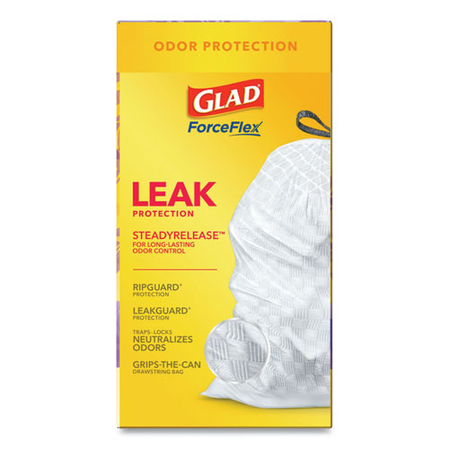 Image of Glad® Odorshield Tall Kitchen Drawstring Bags, 13 Gal, 0.95 Mil, 24" X 27.38", White, 80/Box