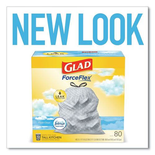 Image of Glad® Odorshield Tall Kitchen Drawstring Bags, 13 Gal, 0.72 Mil, 24" X 27.38", White, 80/Box