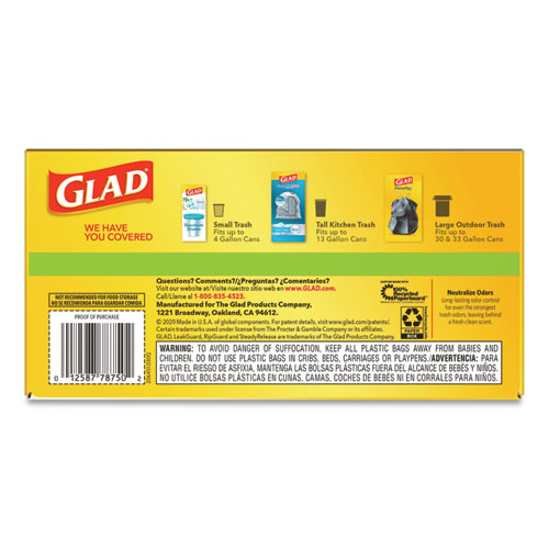 Image of Glad® Odorshield Tall Kitchen Drawstring Bags, 13 Gal, 0.95 Mil, 24" X 27.38", White, 80 Bags/Box, 3 Boxes/Carton