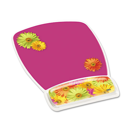 3M™ Fun Design Clear Gel Mouse Pad with Wrist Rest, 6.8 x 8.6, Daisy Design