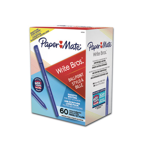 Image of Paper Mate® Write Bros. Ballpoint Pen Value Pack, Stick, Medium 1 Mm, Blue Ink, Blue Barrel, 60/Pack