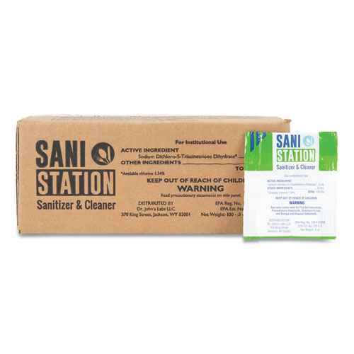 Sani Station Sanitizer and Cleaner, 0.5 oz Packets, 100/Pack