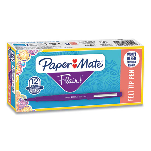 Paper Mate® Point Guard Flair Felt Tip Porous Point Pen, Stick, Medium 0.7 Mm, Purple Ink, Purple Barrel, Dozen