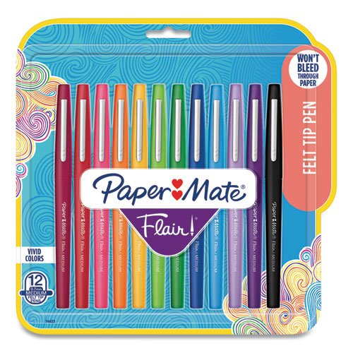 Image of Point Guard Flair Felt Tip Porous Point Pen, Stick, Medium 0.7 mm, Assorted Ink and Barrel Colors, 12/Pack