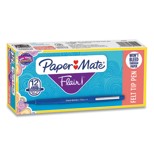 Paper Mate® Point Guard Flair Felt Tip Porous Point Pen, Stick, Medium 0.7 Mm, Blue Ink, Blue Barrel, Dozen