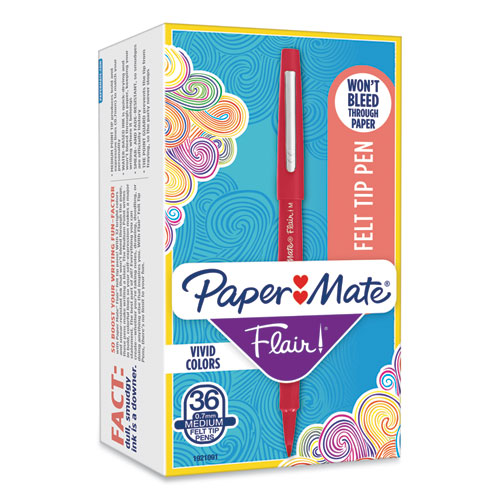 Paper Mate® Point Guard Flair Felt Tip Porous Point Pen, Stick, Bold 1.4 Mm, Red Ink, Red Barrel, 36/Box