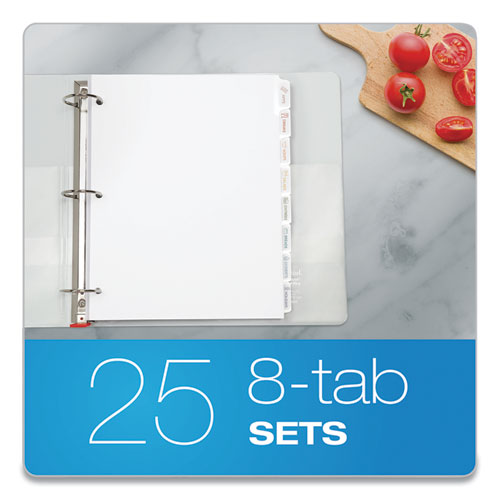 Image of Custom Label Tab Dividers with Self-Adhesive Tab Labels, 8-Tab, 11 x 8.5, White, 25 Sets