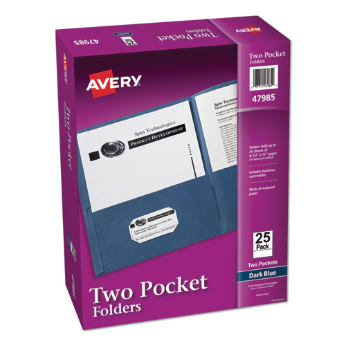 Avery® Two-Pocket Folder, 40-Sheet Capacity, 11 X 8.5, Dark Blue, 25/Box