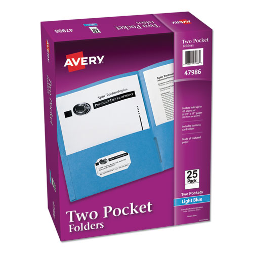 Two-Pocket Folder, 40-Sheet Capacity, Light Blue, 25/box