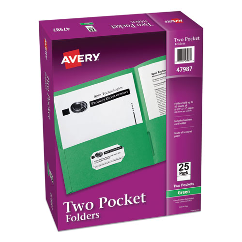 Avery® Two-Pocket Folder, 40-Sheet Capacity, 11 X 8.5, Green, 25/Box