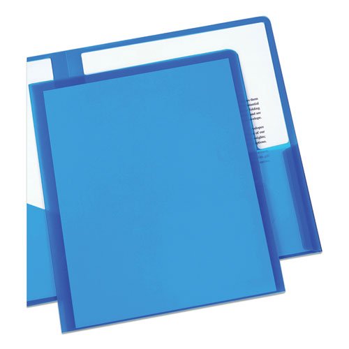 Image of Plastic Two-Pocket Folder, 20-Sheet Capacity, 11 x 8.5, Translucent Blue
