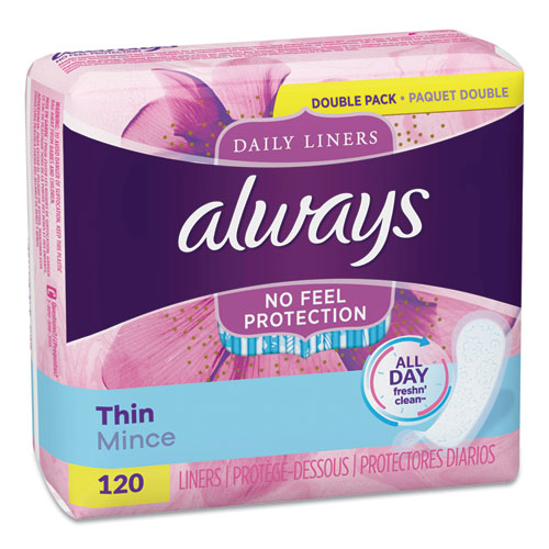 THIN DAILY PANTY LINERS, REGULAR, 120/PACK, 6 PACKS/CARTON