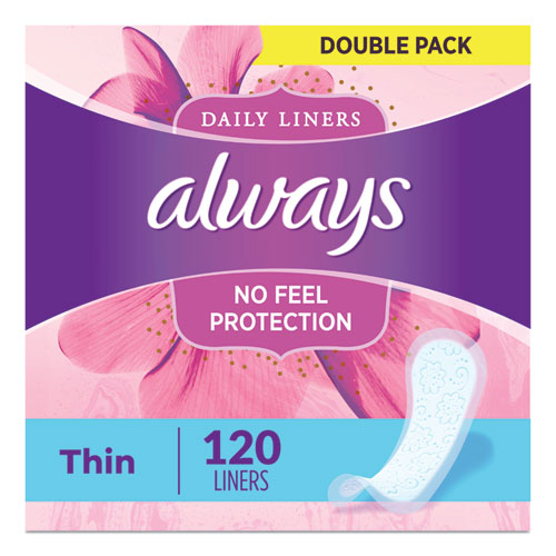 Image of Thin Daily Panty Liners, Regular, 120/Pack, 6 Packs/Carton