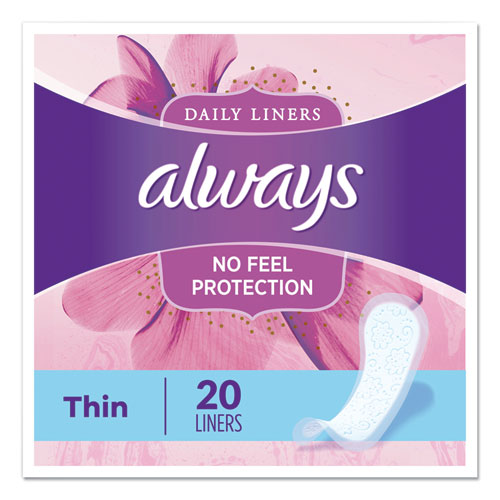 Image of Thin Daily Panty Liners, Regular, 20/Pack, 24 Packs/Carton