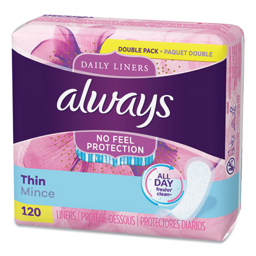 THIN DAILY PANTY LINERS, REGULAR, 120/PACK, 6 PACKS/CARTON