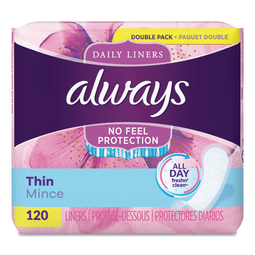 THIN DAILY PANTY LINERS, REGULAR, 120/PACK, 6 PACKS/CARTON