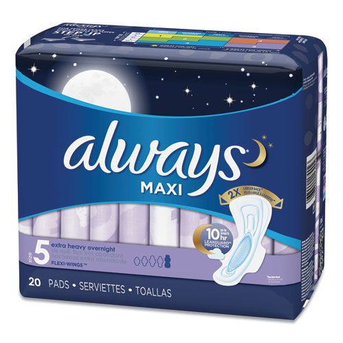 Image of Maxi Pads, Extra Heavy Overnight, 20/Pack, 6 Packs/Carton