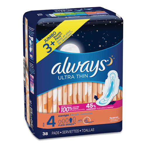 Ultra Thin Overnight Pads With Wings, 38/pack