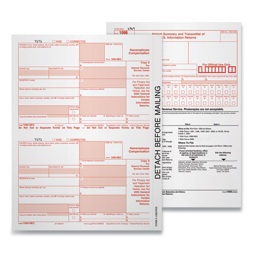Five-Part 1099-NEC Tax Forms, 8.5 x 11, 3/Page, 50/Pack