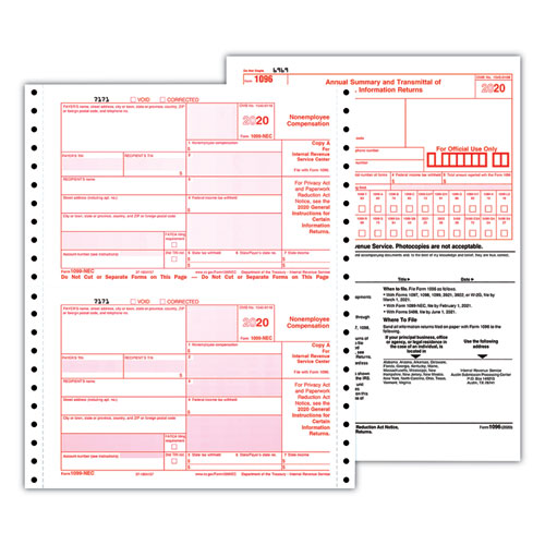 Four-Part 1099-NEC Continuous Tax Forms, 8.5 x 11, 2/Page, 24/Pack