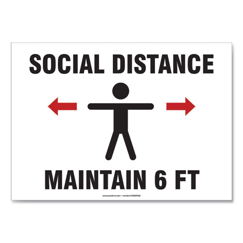 Accuform® Social Distance Signs, Wall, 10 x 14, "Social Distance Maintain 6 ft", 2 Humans/Arrows, White, 10/Pack