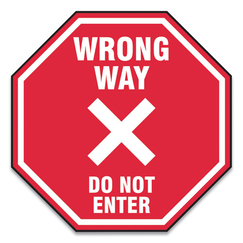 Slip-Gard Social Distance Floor Signs, 17 x 17, "Wrong Way Do Not Enter", Red, 25/Pack GN1MFS467ESP