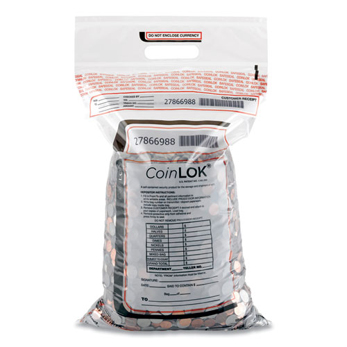 Coinlok™ Coin Bag, Plastic 12.5 X 25, Clear, 50/Pack