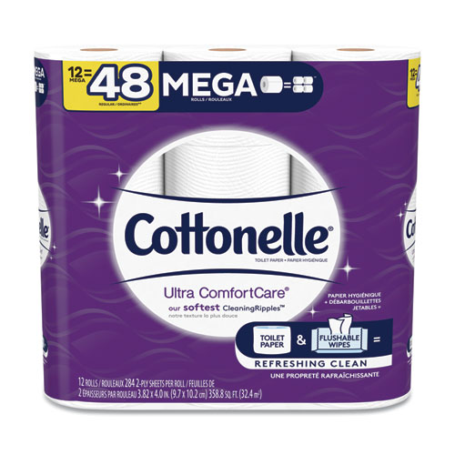 ULTRA COMFORTCARE TOILET PAPER, SOFT TISSUE, MEGA ROLLS, SEPTIC SAFE, 2 PLY, WHITE, 284 SHEETS/ROLL, 12 ROLLS