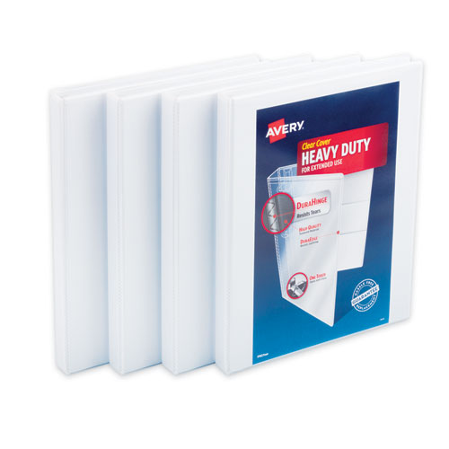 Heavy-Duty Non Stick View Binder with DuraHinge and Slant Rings, 3 Rings, 0.5" Capacity, 11 x 8.5, White, 4/Pack