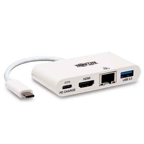 4K Dock with Charging and Ethernet, USB C/4K HDMI/USB A/PD Charging, White