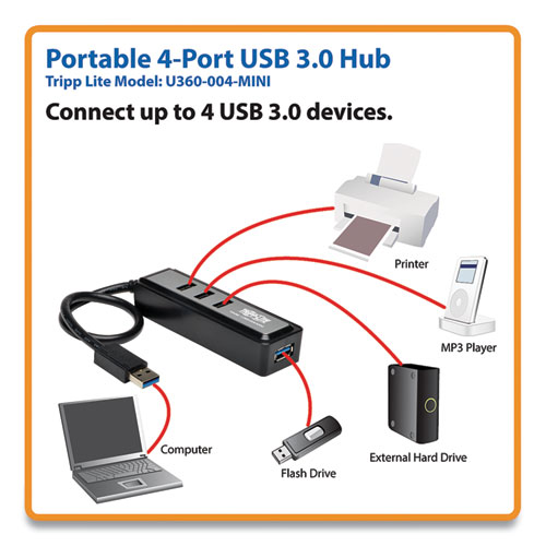 4-PORT USB 3.0 SUPERSPEED HUB, BLACK
