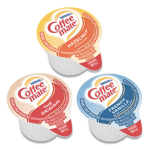 Image of Coffee Mate® Liquid Coffee Creamer, French Vanilla/Hazelnut/Original, 0.38 Oz Mini Cups, 150 Cups/Carton