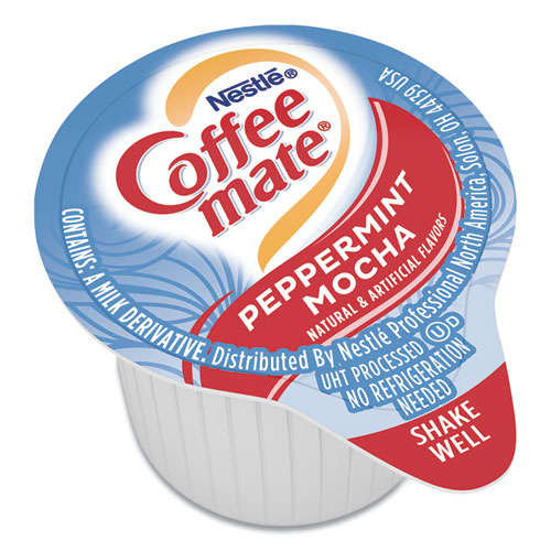 Liquid Coffee Creamer, Peppermint Mocha, 0.38 oz Mini Cups, 50/Box