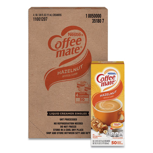 Image of Coffee Mate® Liquid Coffee Creamer, Hazelnut, 0.38 Oz Mini Cups, 50/Box, 4 Boxes/Carton, 200 Total/Carton