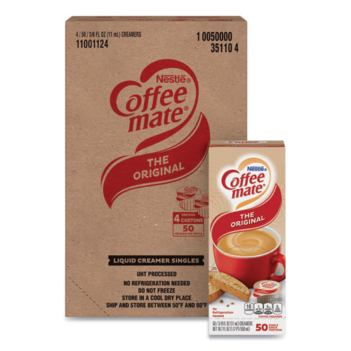 Image of Liquid Coffee Creamer, Original, 0.38 oz Mini Cups, 50/Box, 4 Boxes/Carton, 200 Total/Carton