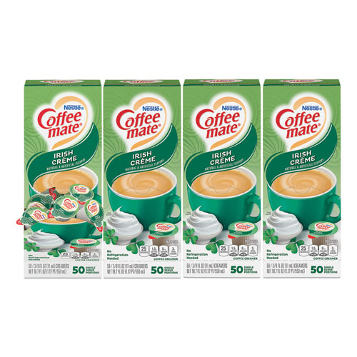 Image of Liquid Coffee Creamer, Irish Creme, 0.38 oz Mini Cups, 50/Box, 4 Boxes/Carton, 200 Total/Carton