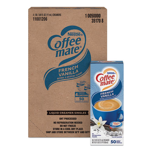 Image of Liquid Coffee Creamer, French Vanilla, 0.38 oz Mini Cups, 50/Box, 4 Boxes/Carton, 200 Total/Carton