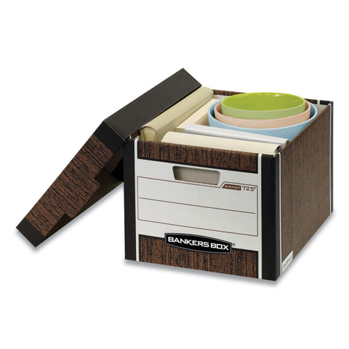 Image of Bankers Box® R-Kive Heavy-Duty Storage Boxes, Letter/Legal Files, 12.75" X 16.5" X 10.38", Woodgrain, 4/Carton