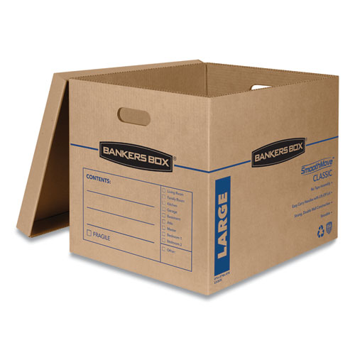 Image of Bankers Box® Smoothmove Classic Moving/Storage Boxes, Half Slotted Container (Hsc), Large, 17" X 21" X 17", Brown/Blue, 5/Carton