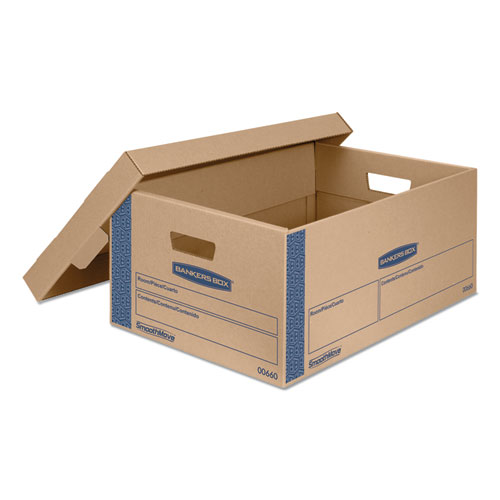 Image of SmoothMove Prime Moving and Storage Boxes, Large, Half Slotted Container (HSC), 24" x 15" x 10", Brown Kraft/Blue, 8/Carton